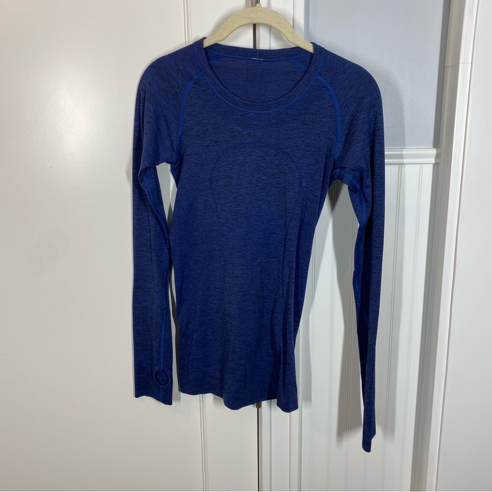 Lululemon sapphire blue swiftly long sleeve size 4 thumbholes athletic - Picture 3 of 6